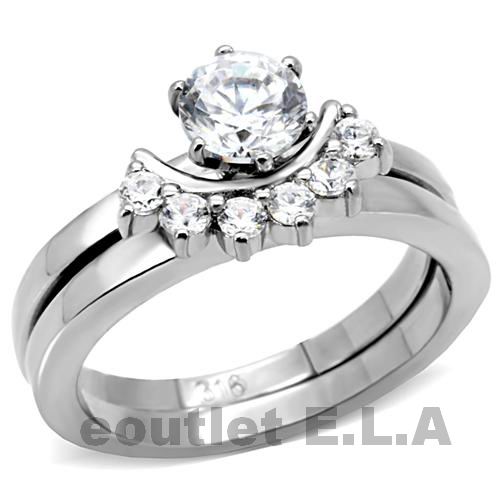 1.75CT CZ STAINLESS STEEL WEDDING SET-6 sizes